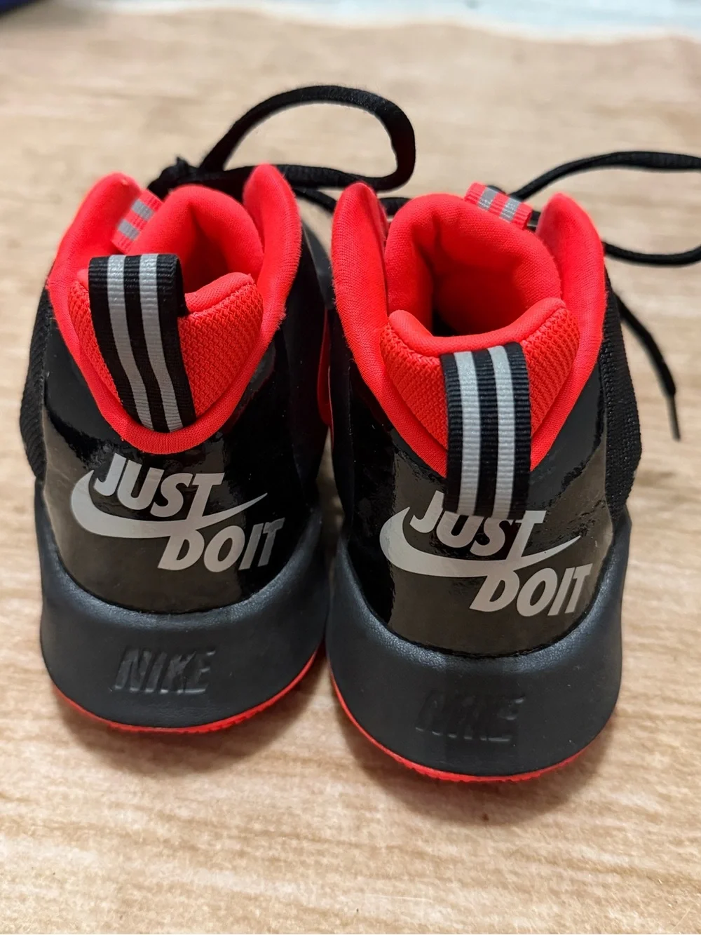 Nike Kids Black & Neon Red Athletic Sneakers with Silver Swoosh